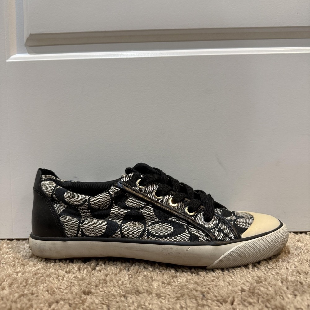 Coach Barrett Shoes Womens Size 5.5B Black Signature Canvas Sneakers C322